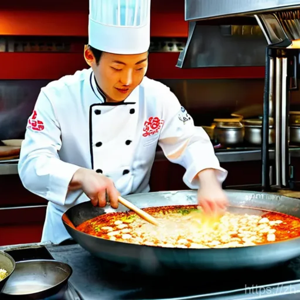 전통음식조리사 연봉 테이블 분석 - **A highly skilled traditional Chinese chef** in their prime, passionately stir-frying a vibrant Sic...