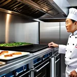 전통음식조리사 관련 실무 트렌드 - **Prompt:** A master chef, middle-aged and wearing a spotless white chef's uniform, intently observe...