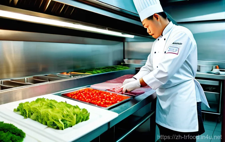 전통음식조리사 업무 관련 법률과 규정 - **Prompt:** A vibrant, high-angle, realistic photograph of a chef in a pristine, brightly lit commer...