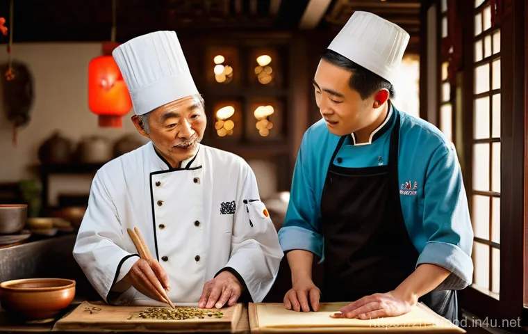 전통음식조리사 업무 관련 법률과 규정 - **Prompt:** A vibrant, high-angle, realistic photograph of a chef in a pristine, brightly lit commer...