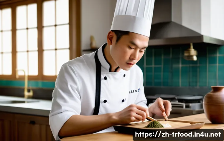 전통음식조리사 자격증 재시험 대비법 - **A Focused Chef's Study Session**
    A detailed, cinematic shot of a determined young male chef, l...