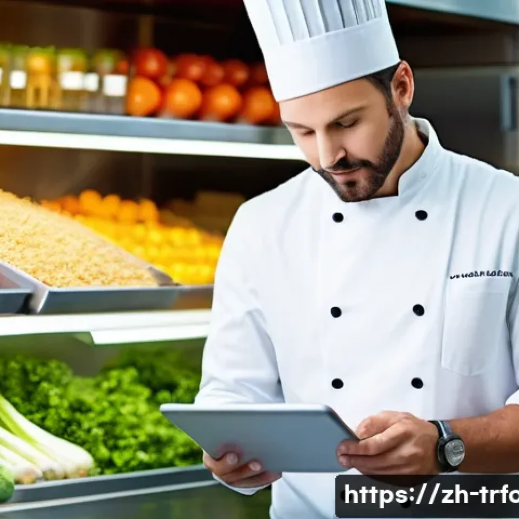 전통음식조리사 업무에서 필수 컴퓨터 스킬 - **Prompt:** A mid-career male chef, dressed in a crisp white chef's jacket and traditional toque, st...